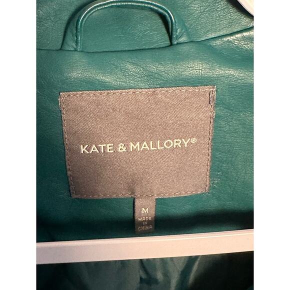 Kate & Mallory Sz M Green Faux Leather Moto Jacket Zip-Off Sleeve biker gorpcore - Picture 4 of 13